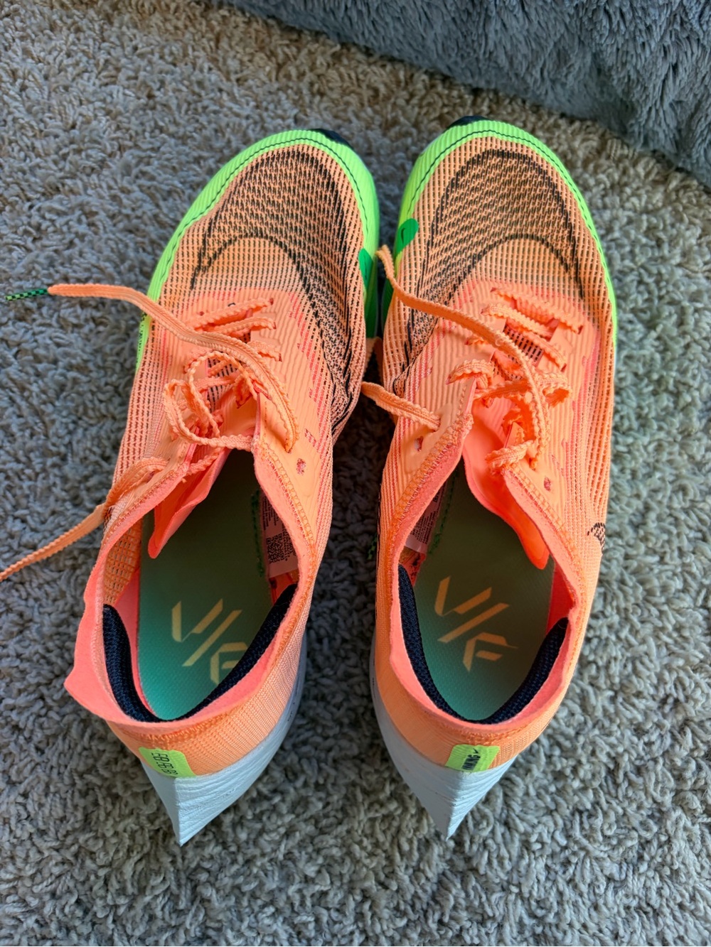 Nike Womens Vapor Fly Neon Orange and Green Athletic Sneakers